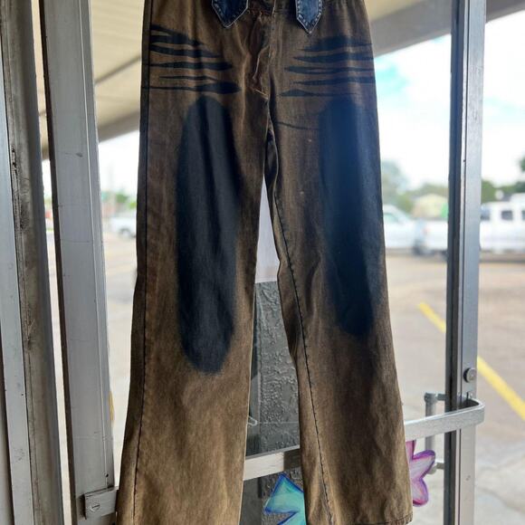 Vintage y2k brown distressed suede pants - Picture 1 of 4
